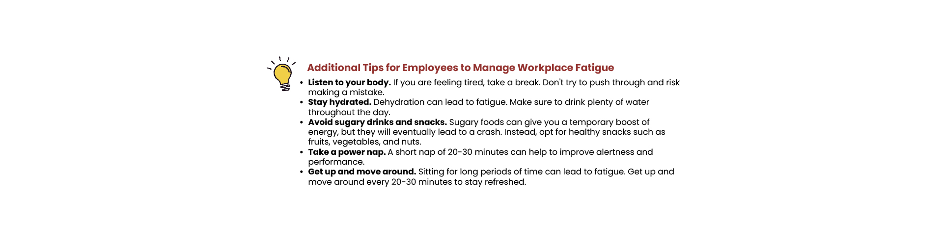 Additional Tips for Employees to Manage Workplace Fatigue